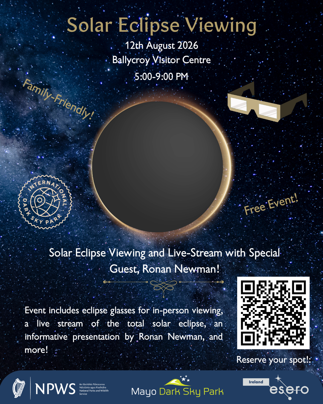 Solar Eclipse Viewing and Live-Stream with Special Guest, Ronan Newman