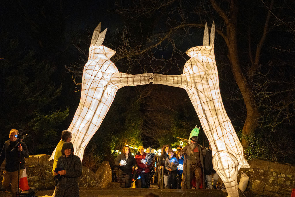 The night hares, a lare illuminated lantern sculpture